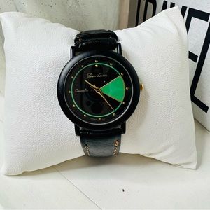Black & Green Leon Levier Leather Watch